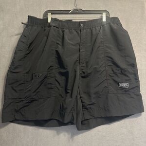 AFTCO Cargo Nylon Fishing Shorts Men Size 46 Black 7.5” Inseam‎ Elastic Waist